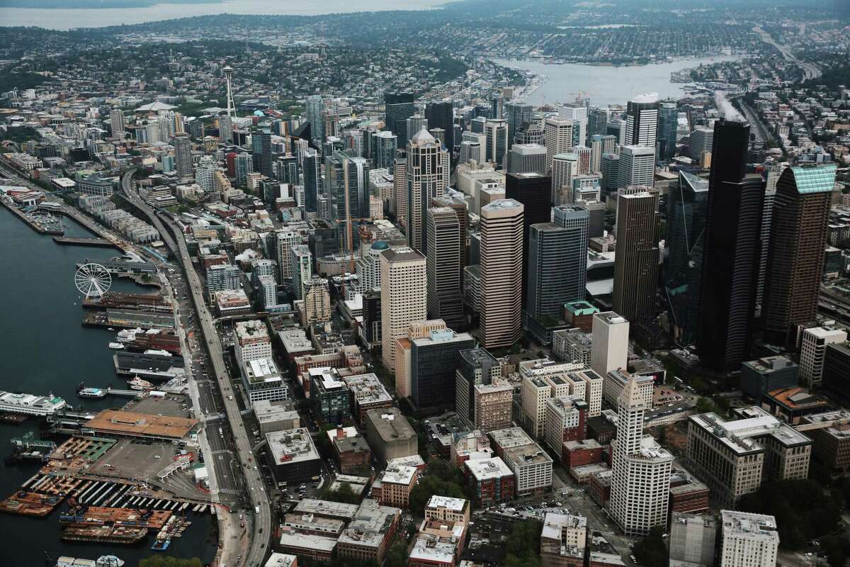 One of the very first shots of the film is an overhead look at Downtown Seattle.