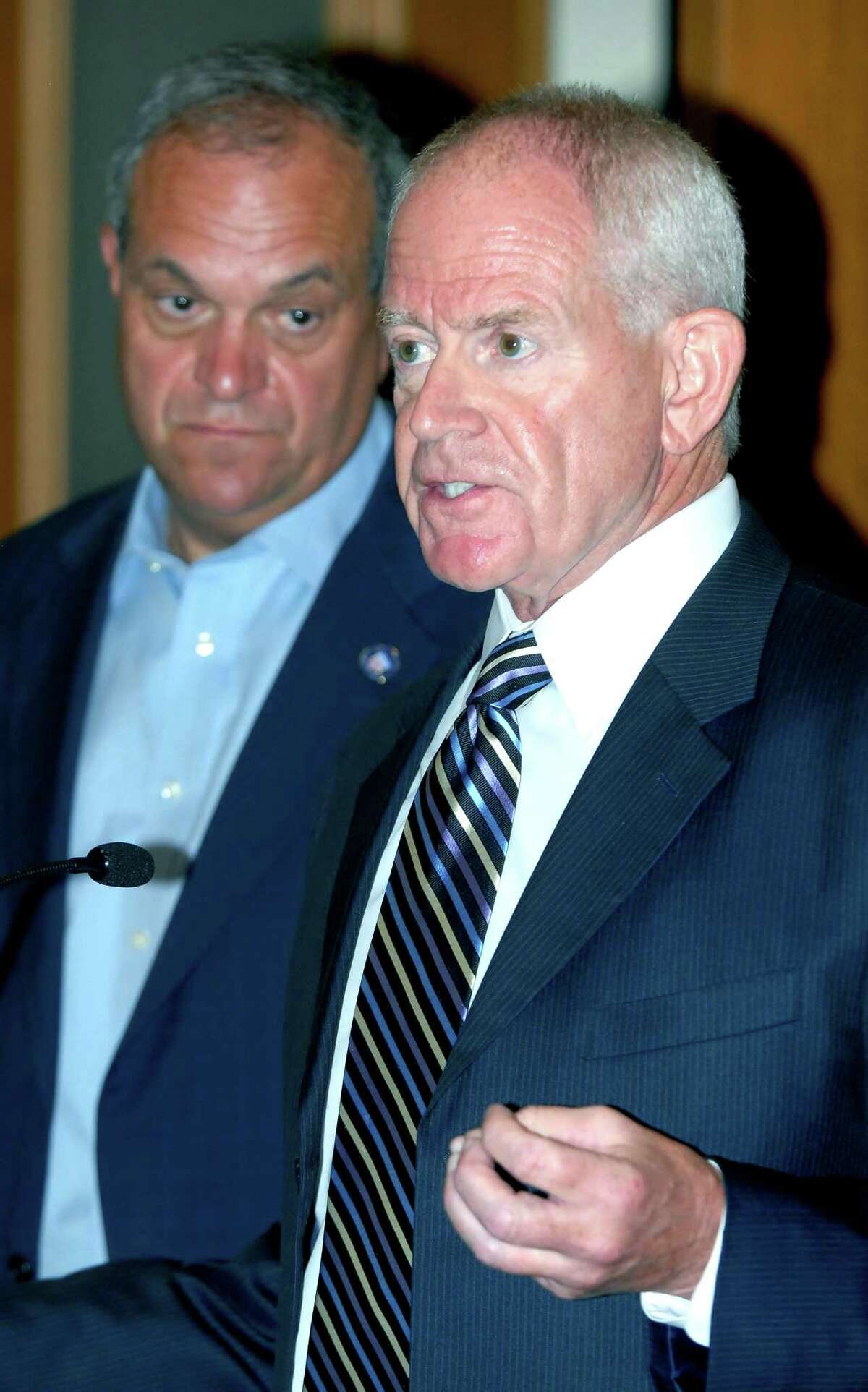 New Haven City Assessor William O’Brien, right, and Mayor John DeStefano Jr. in 2010.