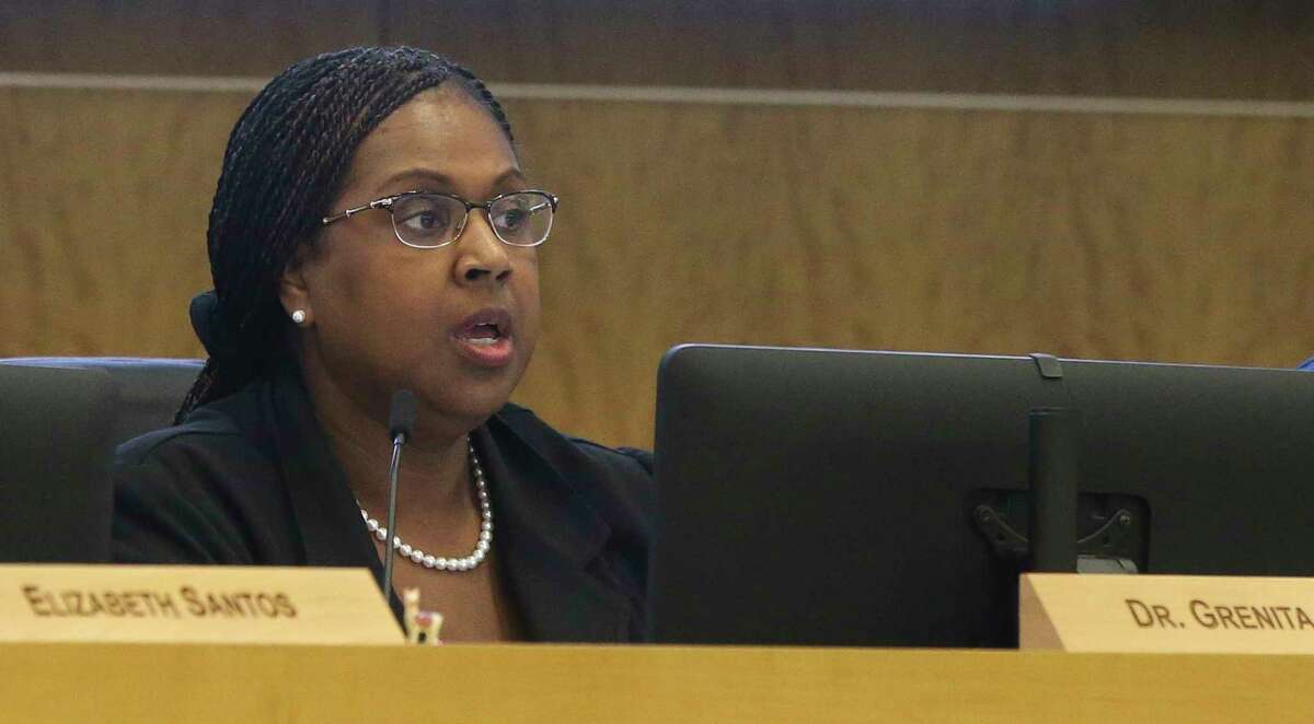 Houston Independent School District Interim Superintendent Dr. Grenita Lathan speaks her opinion during a board meeting discussing potentially seeking outside partners to run several long-struggling schools on Thursday, Dec. 13, 2018, in Houston.