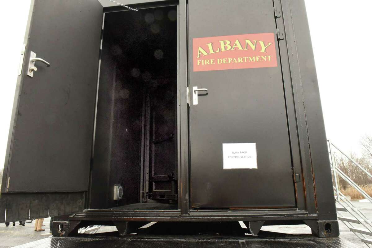 Back door of the burn prop control station of new state-of-the-art training equipment for the Albany Fire Department at the Port of Albany on Friday, Dec. 14, 2018 in Albany, N.Y. U.S. Senator Charles E. Schumer joined Albany Mayor Kathy Sheehan, Albany Fire Chief Joe Gregory, Director, Marketing for LION Fire Equipment, and Albany firefighters, to unveil the City?•s newest fire training equipment. (Lori Van Buren/Times Union)