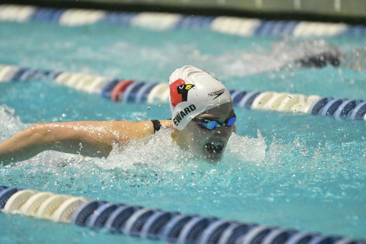 Hanna Seward of the Greenwich Cardinals swims in the 100 yd butterfly during the CIAC Open Swimming Championships on Saturday November 17, 2018, at Yale University in New Haven, Connecticut.