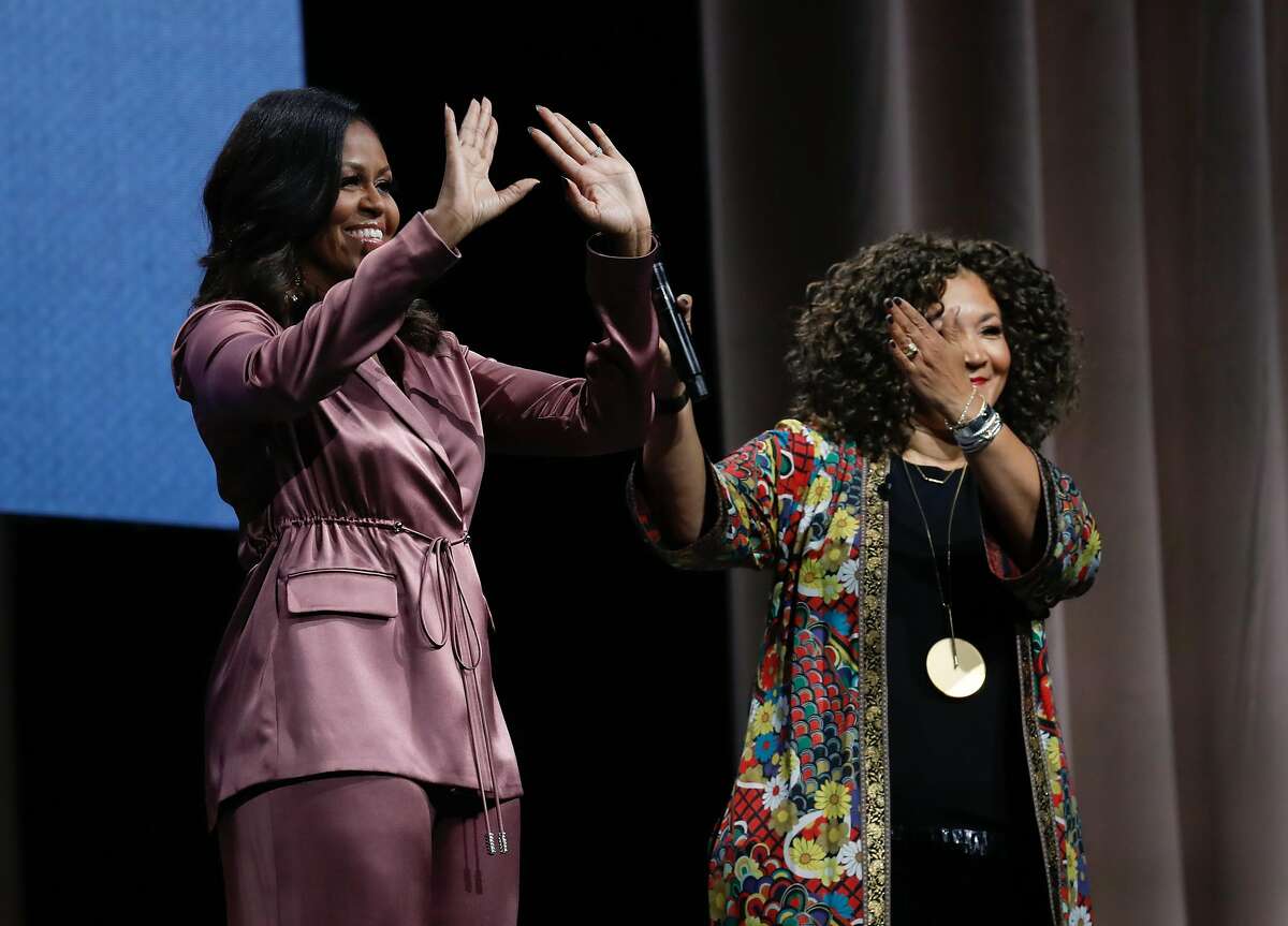 Michelle Obama appears at SAP Center on Friday, Dec. 14, 2018, in San Jose, Calif. Obama participated in an onstage conversation with Michelle Norris as part of her book tour for her memoir, "Becoming."