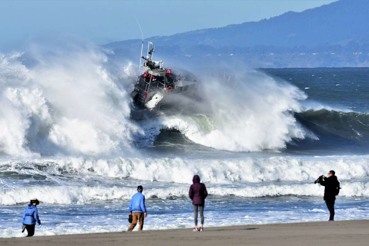 Dave Rogers of Pacifica captured two 47-foot-long motor lifeboats being tossed in big waves at San Francisco's Ocean Beach during a training by the U.S. Coast Guard's Golden Gate Station on Dec. 13, 2018. This was a standard training.
