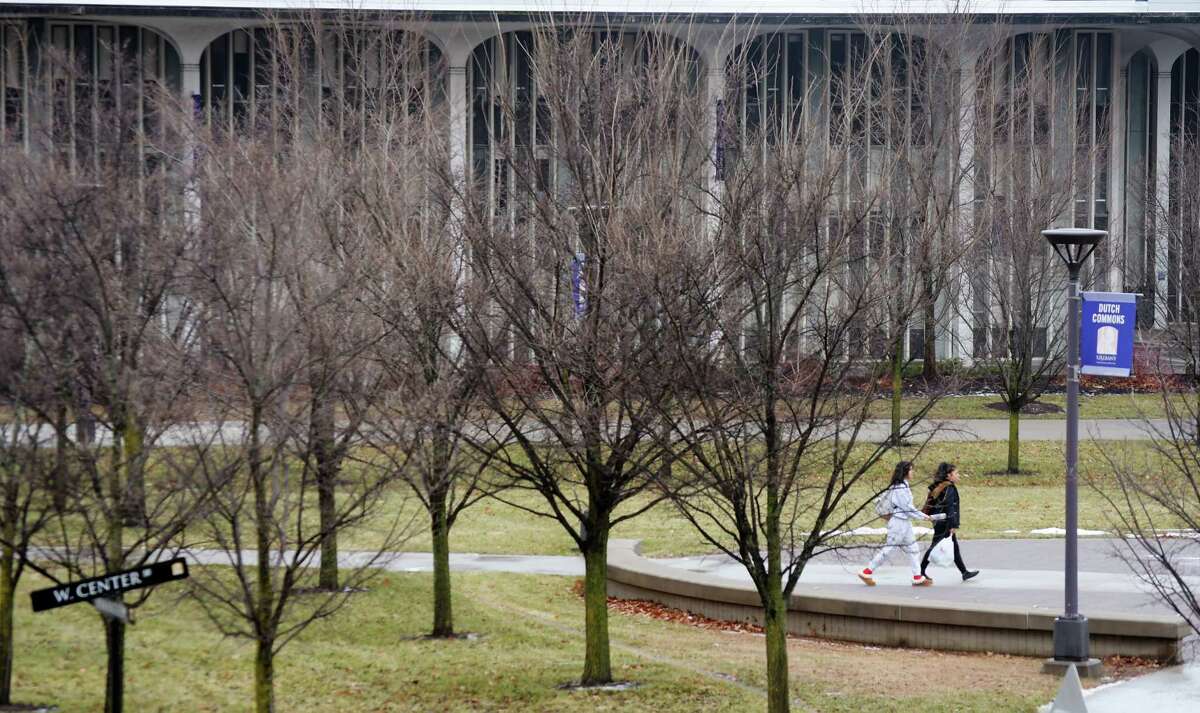 Students make their way through the University at Albany campus on Monday, Dec. 17, 2018, in Albany, N.Y. (Paul Buckowski/Times Union)