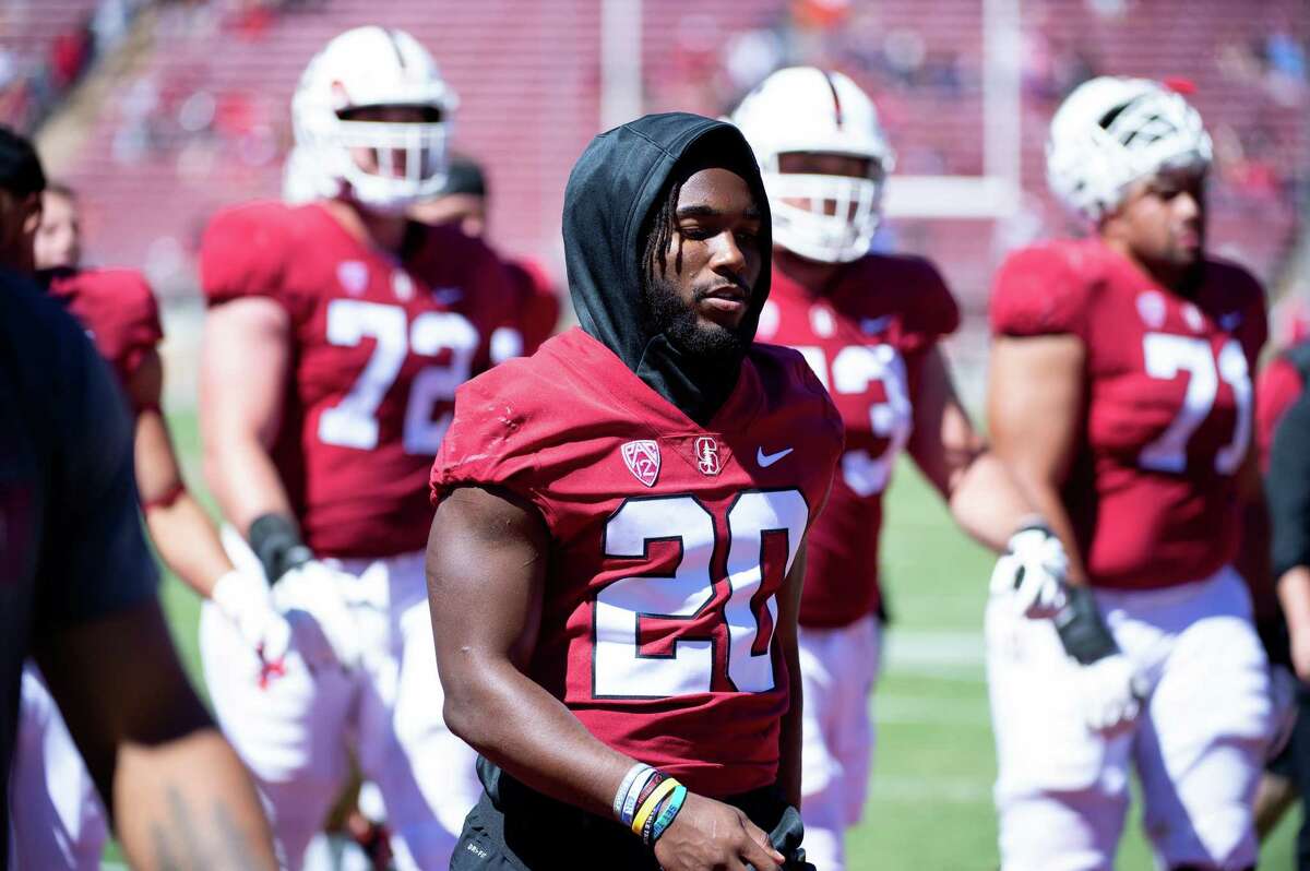 Bryce Love of Stanford Cardinal Football before the Stanford vs UC Davis Aggies at Stanford Stadium on September 15, 2018.