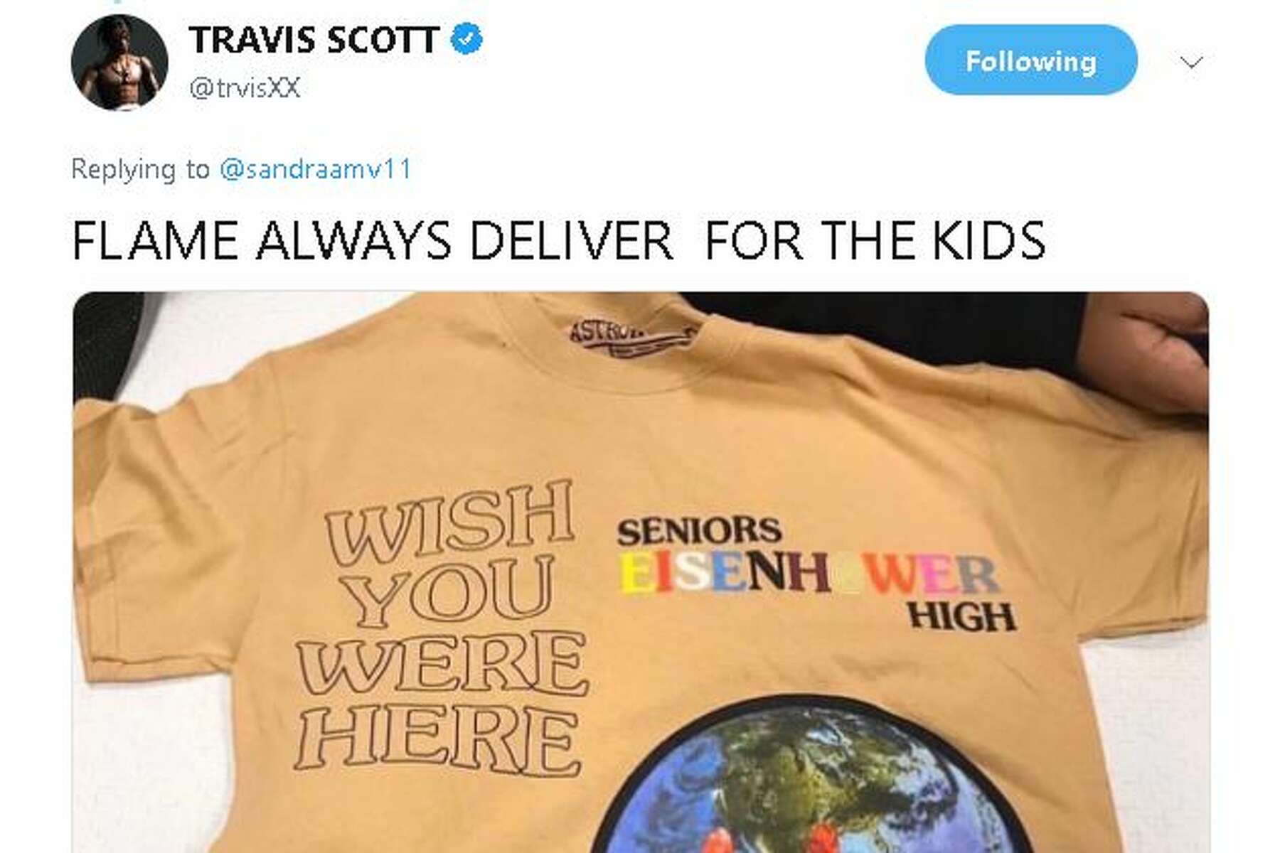 Travis Scott delivers custom T-shirts 