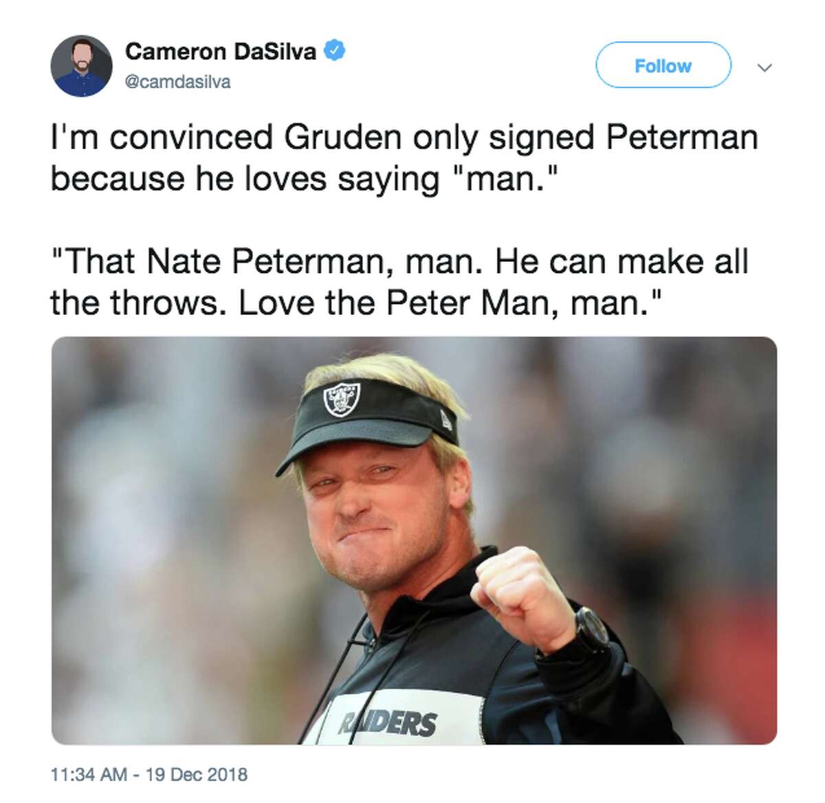 Fans react after the Raiders sign turnover-prone quarterback Nathan Peterman.