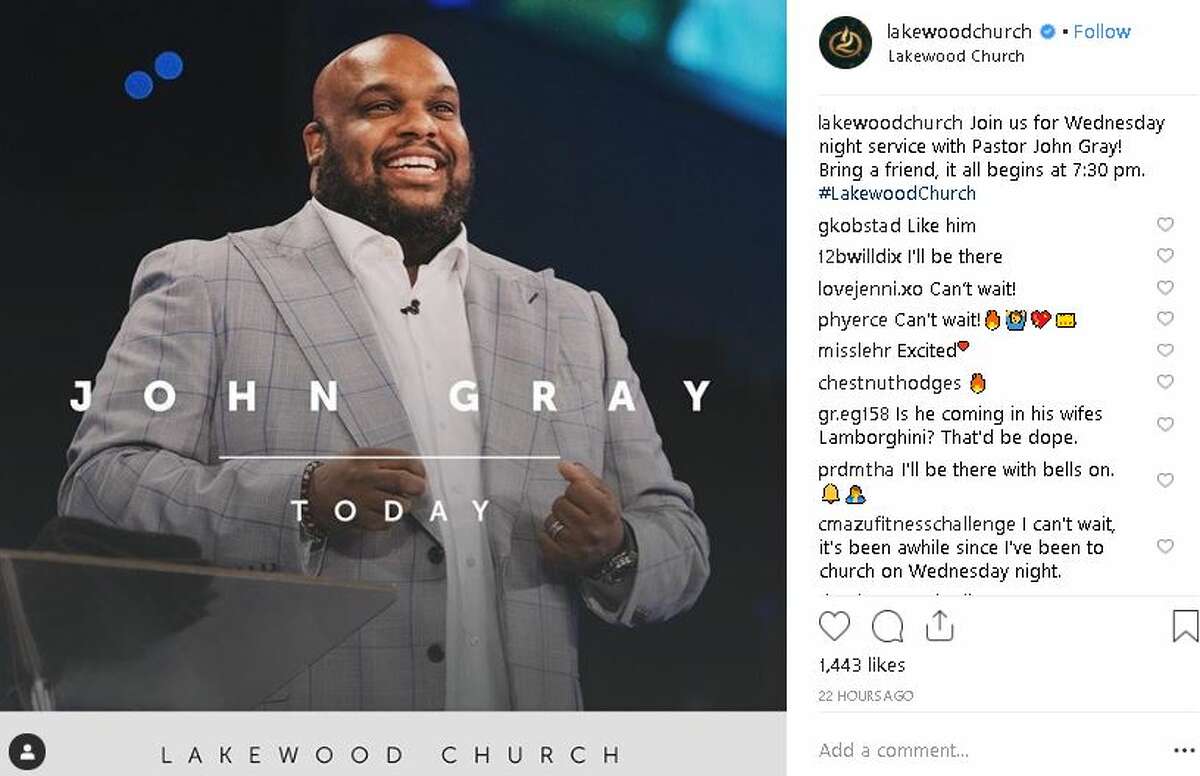 Pastor John Gray took to the stage at Houston's Lakewood Church on Wednesday.