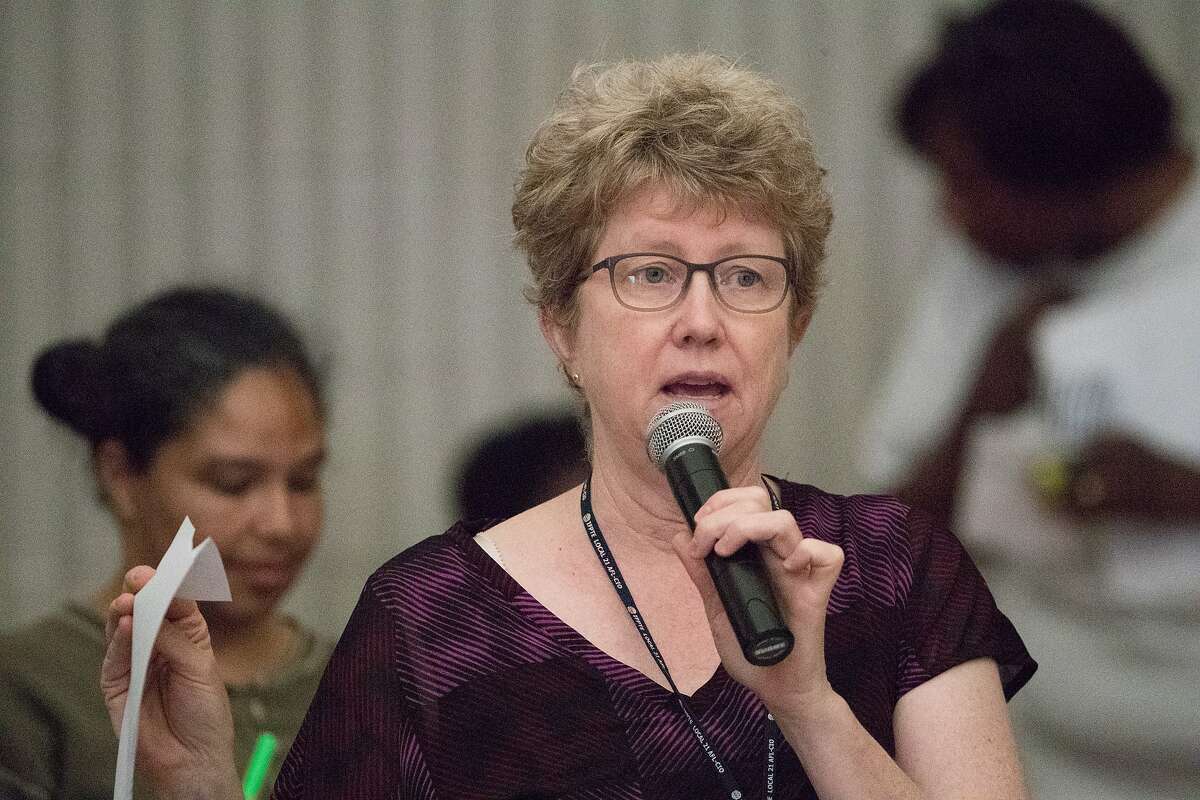 Amy Brownell, of the San Francisco Department of Public Health, speaks at a community meeting about the Shipyard and pollution in the Bayview. on Wednesday, Aug. 15, 2018, in San Francisco, CA.