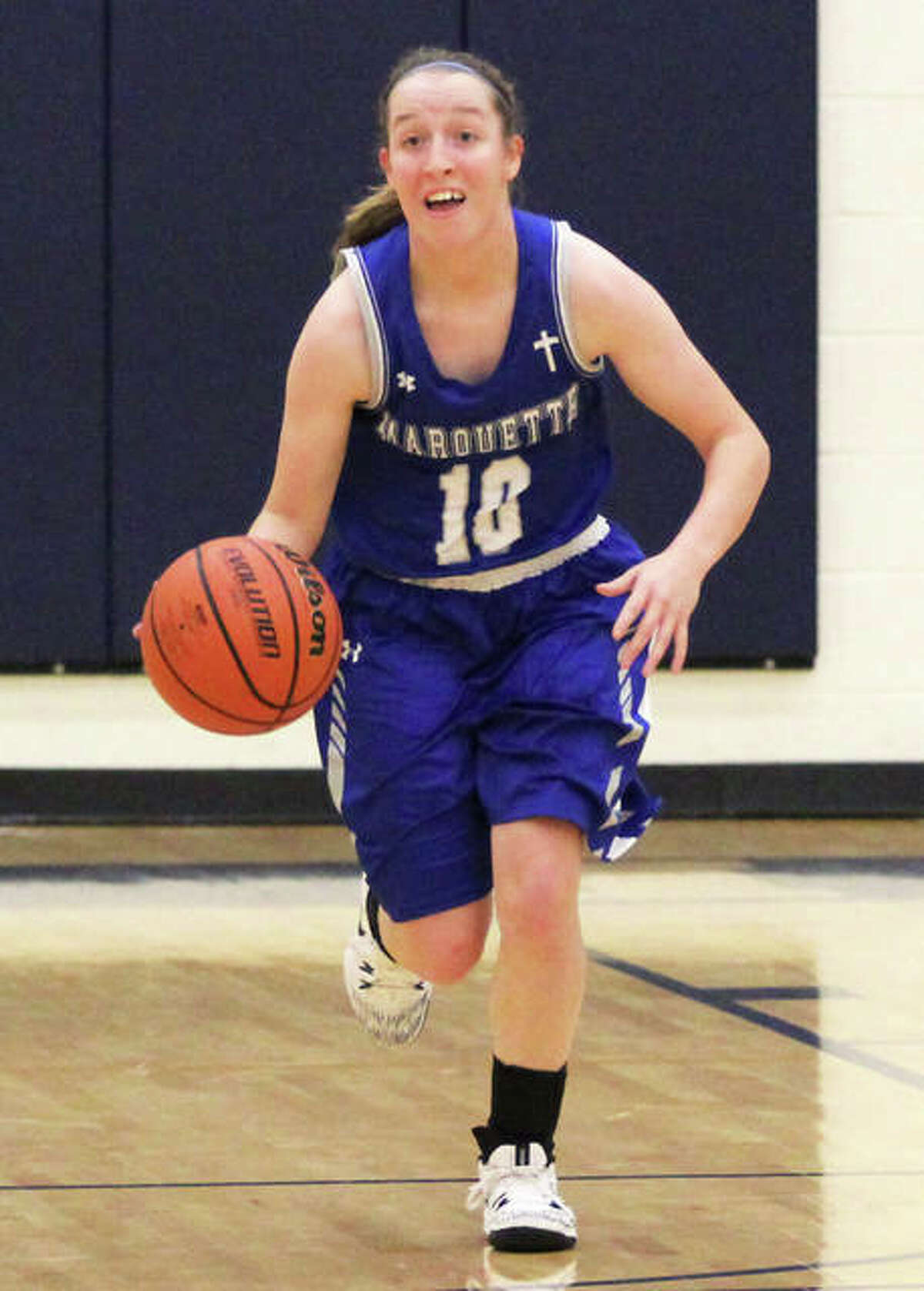 Marquette Catholic’s Emma Nicholson hit a career-high four 3-pointers to match her career high with 13 points in the Explorers victory over Litchfield on Thursday night in Alton.