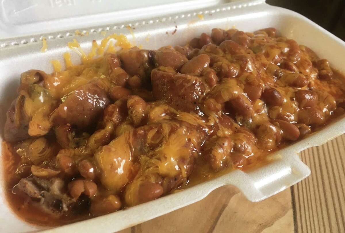 The Heavy D ($7.95) is a special dish that has about 3/4 pound of chopped brisket and sausage, topped with cheddar cheese, beans and barbecue sauce.