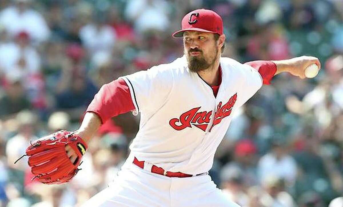 Free-agent pitcher Andrew Miller has agreed to terms on a two-year deal with the Cardinals, with a vesting option for 2021. He is shown in action for the Indians. He led Cleveland to the 2016 World Series and was named the ALCS MVP that year.