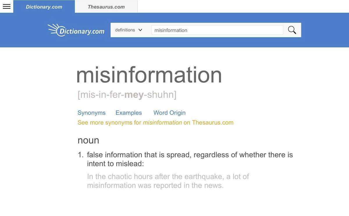 This screen image released by Dictionary.com shows an entry for the word misinformation, which Dictionary.com announced as its 2018 Word of the Year.