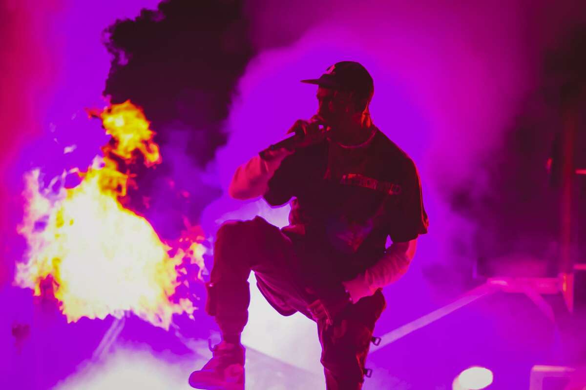 Travis Scott onstage at his inaugural Astroworld Festival in Houston, featured in ‘Look Mom I Can Fly.’