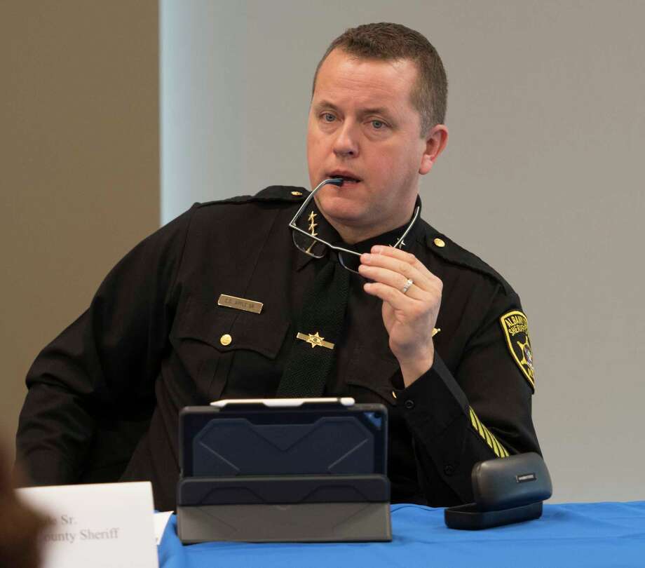 Albany County Sheriff Craig D. Apple listens intently during a panel discussion on school safety on Friday, March 9, 2018, at the University at Albany in Albany, N.Y. (Skip Dickstein/Times Union) Photo: SKIP DICKSTEIN / 20043153A