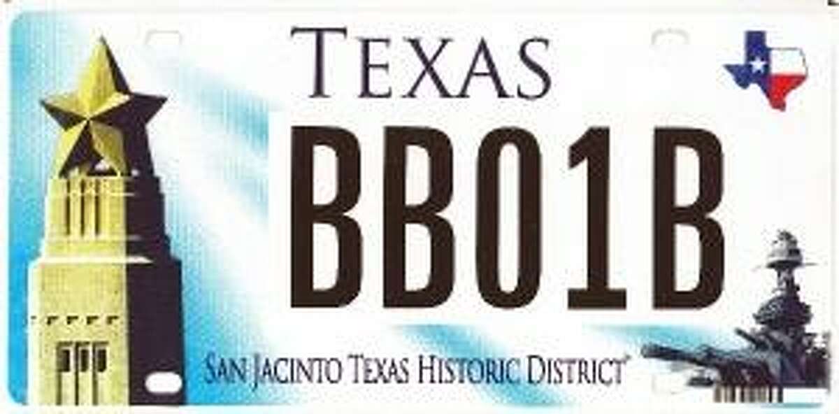 A new Texas specialty license plate displays two of the San Jacinto Texas Historic District?s most well known treasures ? the Battleship Texas and the San Jacinto Monument.