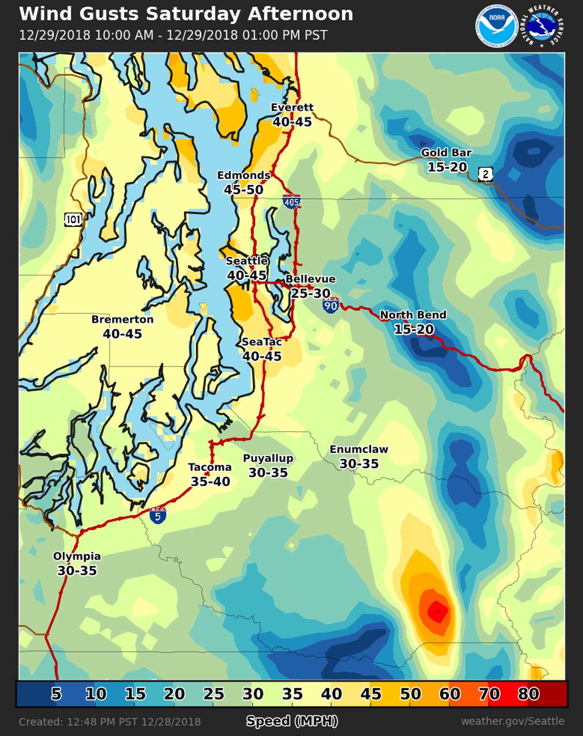 Puget Sound Wind Map Up To 55 Mph Wind Gusts Around Seattle Expected Saturday