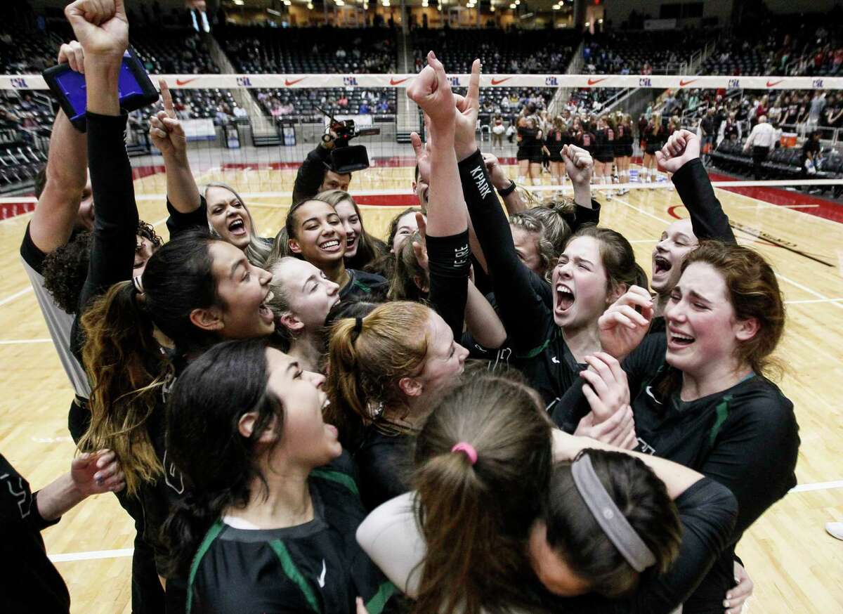 Kingwood Park celebrates winning the Class 5A State Championship volleyball game over Love Joy at the Curtis Culwell Center in Garland, Texas, Saturday, November 17, 2018. Special to the Houston Chronicle/Brandon Wade.