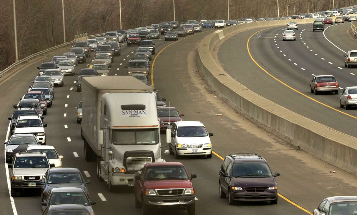Milford, Connecticut-3/28/04: Interstate - 95 southbound traffic backing up from the exit 38 rerouting to the Merritt Parkway southbound because of the I-95 bridge damage in Bridgport. ©2004 Peter Hvizdak ph0197b
