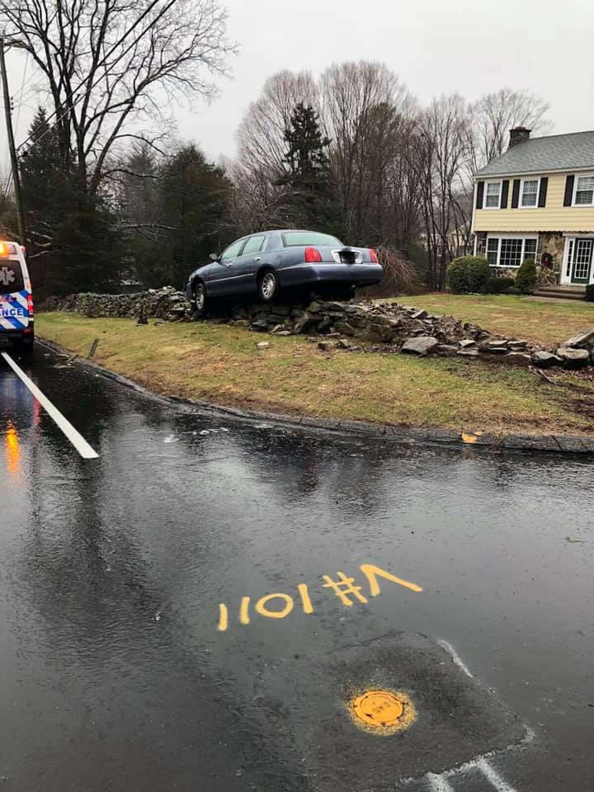 Around 11:20 a.m. Friday, Dec. 28, 2018, Trumbull, Conn., firefighters from the Long Hill station responded with Trumbull emergency medical service personnel to the area of Madison Avenue and Saxony Drive for a report of a crash with injuries. Edits to the license plate were done by fire officials, not Hearst Connecticut Media.