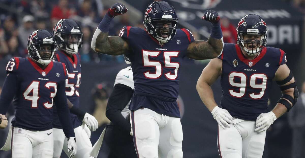 PHOTOS: From Sunday's Texans-Jaguars game Houston Texans inside linebacker Benardrick McKinney (55) reacts after a stop during the first quarter of an NFL football game at NRG Stadium, Sunday, Dec. 30, 2018, in Houston.