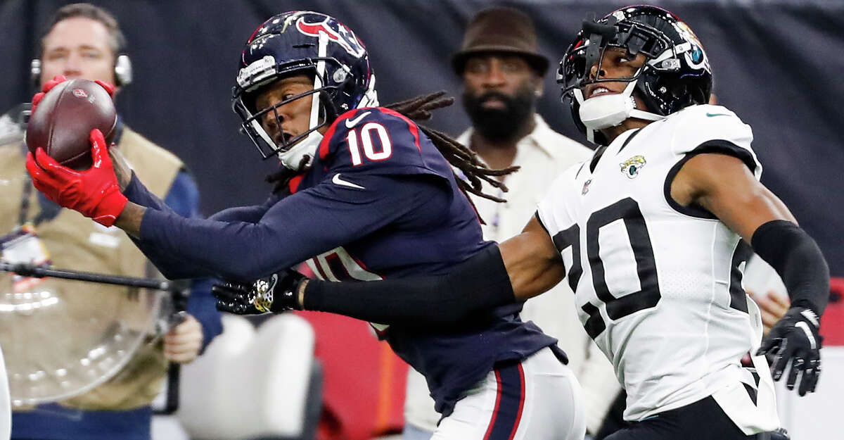 PHOTOS: Texans vs. Jaguars Houston Texans wide receiver DeAndre Hopkins (10) beats Jacksonville Jaguars cornerback Jalen Ramsey (20) for a 43-yard reception and a first down during the fourth quarter of an NFL football game at NRG Stadium on Sunday, Dec. 30, 2018, in Houston. Browse through the photos to see action from the Texans' win over the Jaguars in the season finale.