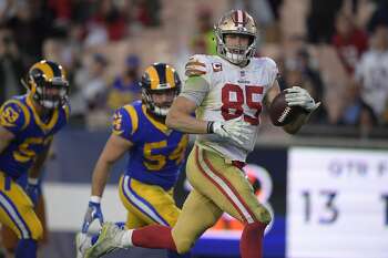 San Francisco 49ers tight end George Kittle (85) reacts after an NFL  football game against the Denver Broncos, Saturday, Aug 19, 2023, in Santa  Clara, Calif. (AP Photo/Scot Tucker Stock Photo - Alamy