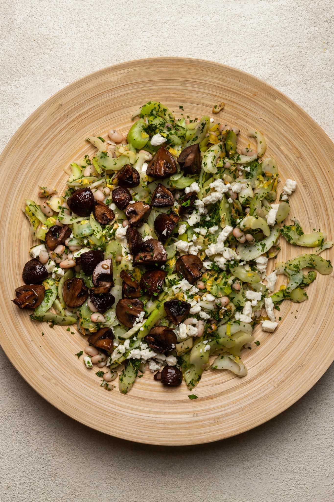 Recipe Celery Salad with Roasted Mushrooms, White Beans and Feta
