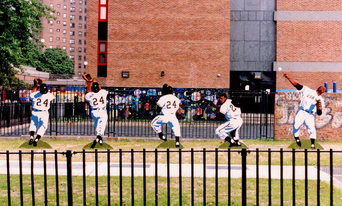 Thom Ross’ Willie Mays installation that was put up at the site of the old Polo Grounds in New York City on the 50-year anniversary of Mays’ over-the-shoulder catch in the 1954 World Series. The five figures are now in a private collection in Burlington, Vt.
