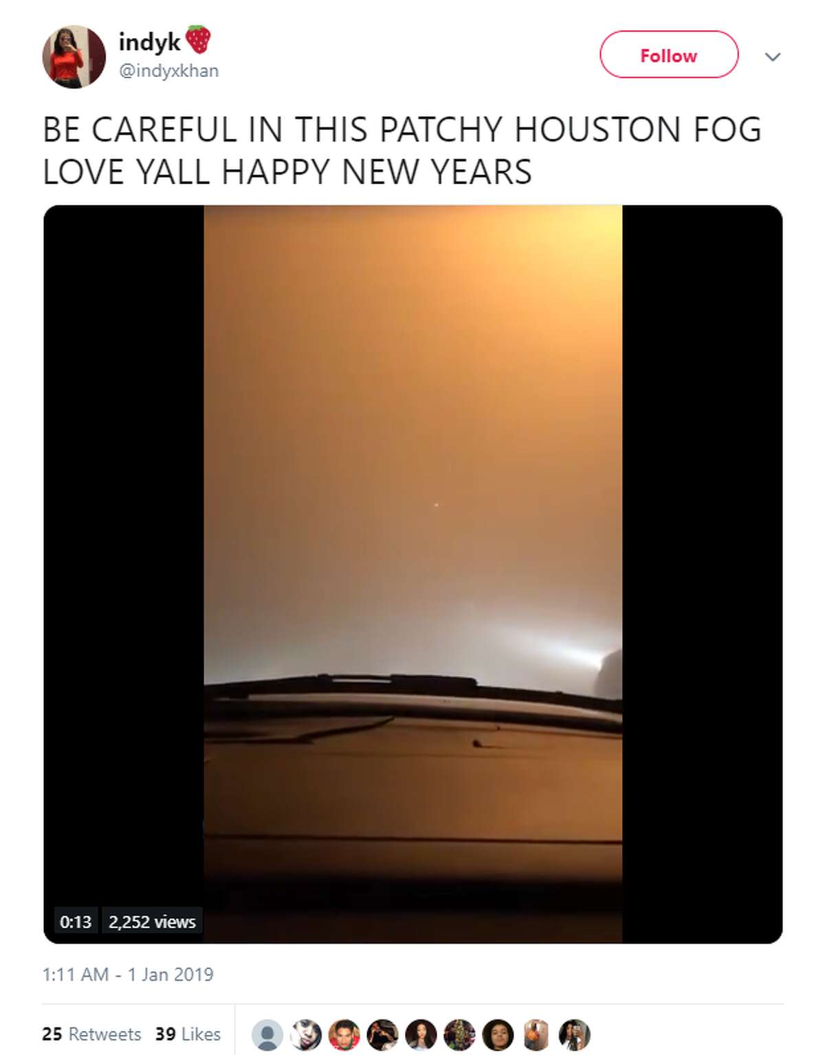 Drivers were left stranded and some Houston area residents say they barely made it home because of a thick layer of fog and firework smoke that covered the area early New Year's Day.