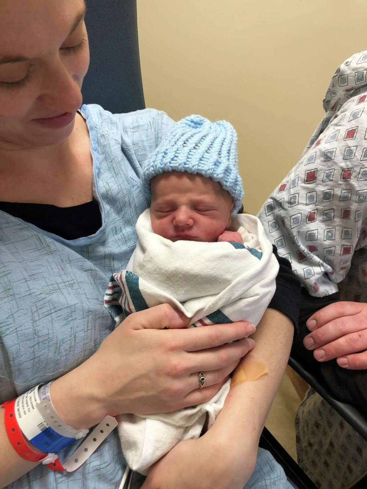 Reiva Ashline of Hampton sits with her newborn son, Colton Donald Ballard. Born at 1:40 a.m. Tuesday, Jan. 1, 2019, at Glens Falls Hospital, the newborn was the first child born in the Capital Region this year.