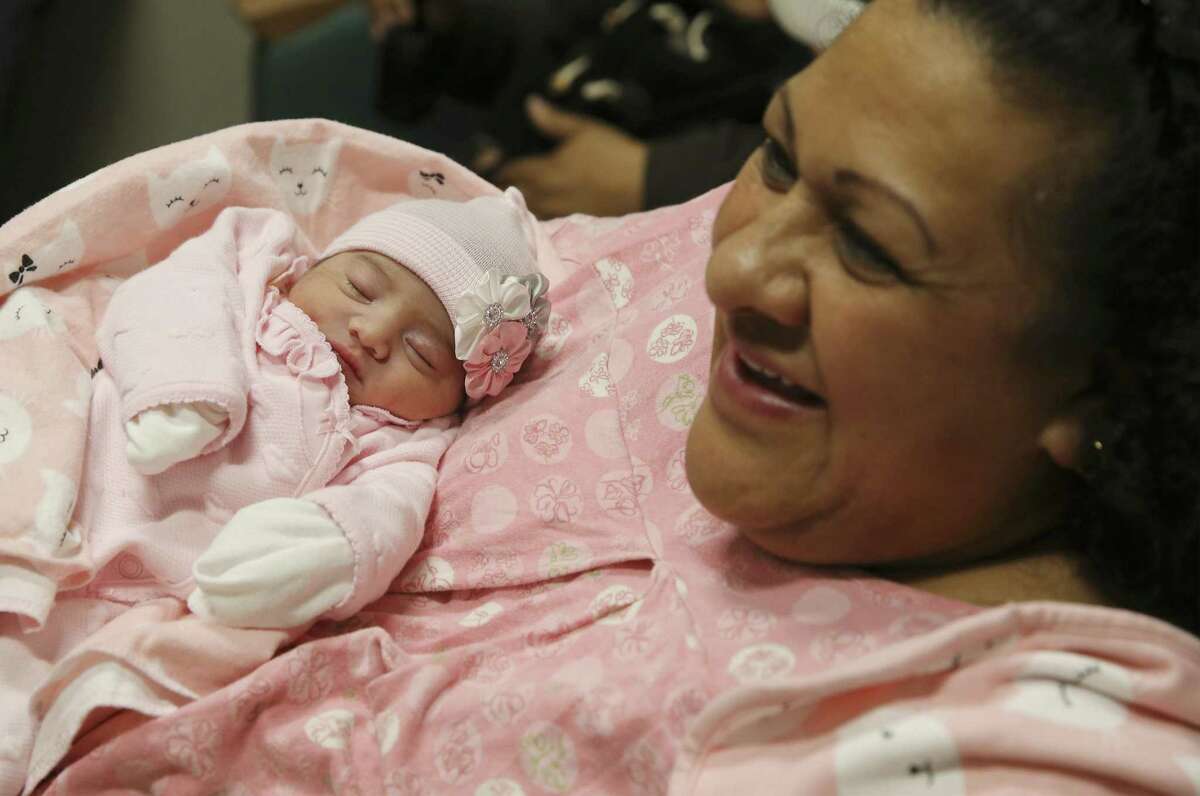Marcela Lara Perez, 43, gave birth to her daughter, Prisca Belem Garcia Lara, at University Hospital on Jan. 1, 2019. Prisca was confirmed as the first baby born in the new year in San Antonio from area hospitals and organizations (Kin Man Hui/San Antonio Express-News)