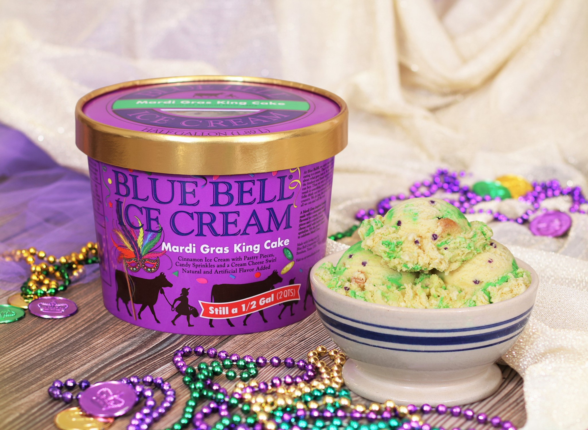 This Mardi Gras, try Blue Bell’s King Cake ice cream flavor