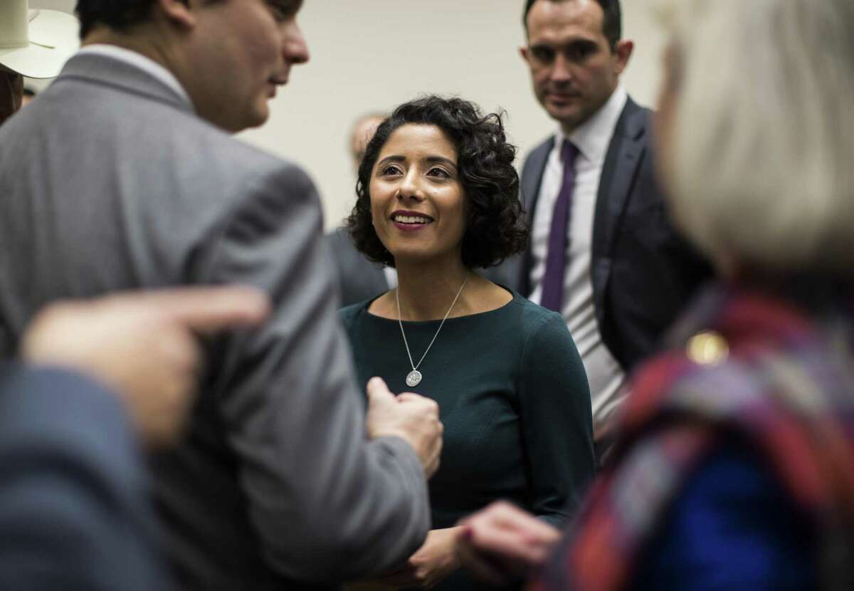 After being sworn in, Harris County judge Lina Hidalgo engages with people wanting to wish her well after the Harris County Swearing-In Ceremony and Celebration at the NRG Center on Tuesday, Jan. 1, 2019, in Houston.
