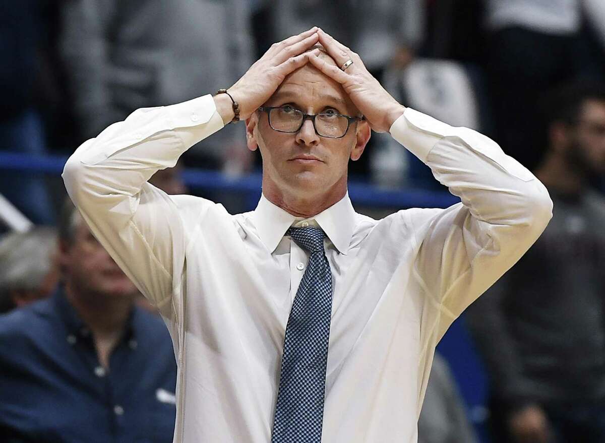 UConn coach Dan Hurley reacts during a game against Arizona on Dec. 2 in Hartford.