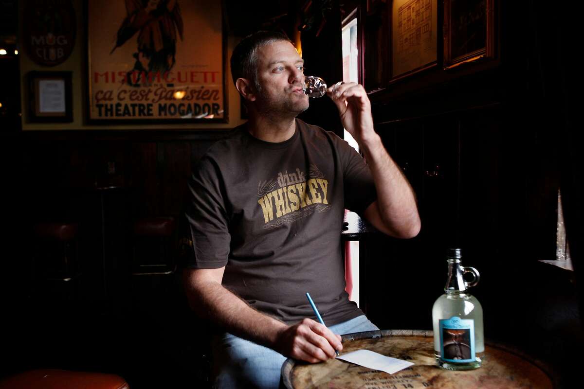 Elixir bar owner H. Joseph Ehrmann taste testing Marco K. Spirits' Doubled & Twisted IPA Whiskey Light for his blog on Wednesday, February 10, 2010, in San Francisco, Ca.