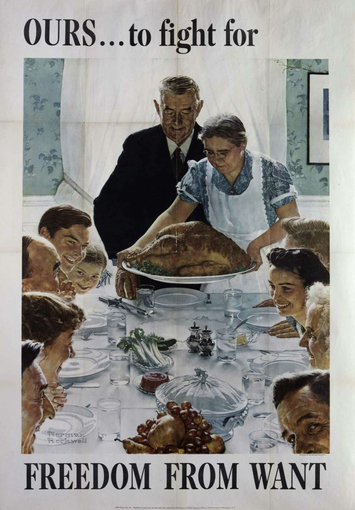 Norman Rockwell's "Freedom from Want" --- one of the artist's "four freedoms" paintings and one of America's most enduring Thanksgiving images --- was adopted by the government for a World War II poster. It is part of an exhibit at the Fairfield Museum and History Center. Fairfield, CT. January 2015.
