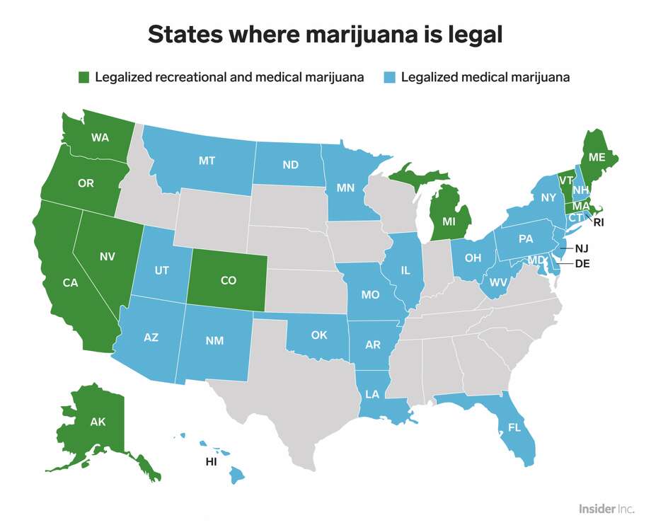 Recreational marijuana is now legal in 10 states; medical marijuana is legal in 33. Photo: Skye Gould/Business Insider