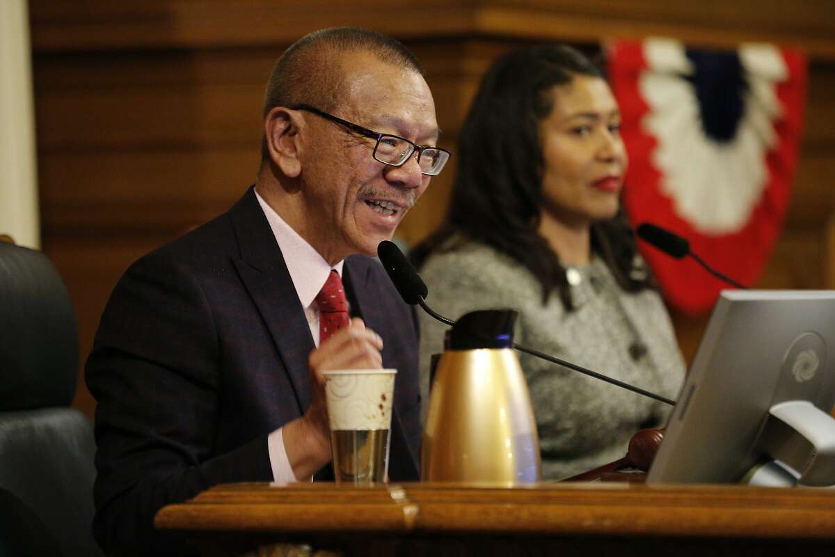 The president of the Board of Supervisors Norman Yee with Mayor London Breed at City Hall on Tuesday, Jan. 8, 2019, in San Francisco, Calif.