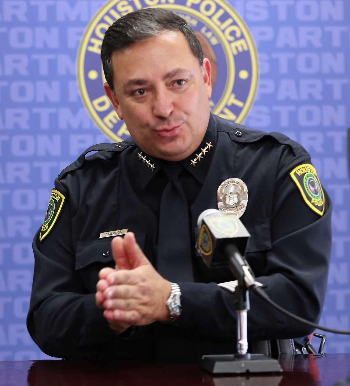 Houston Police Chief Art Acevedo met with the media to discuss the issue of Houston gangs and recent comments by Governor Abbott concerning them Wednesday, Jan. 9, 2019, in Houston.