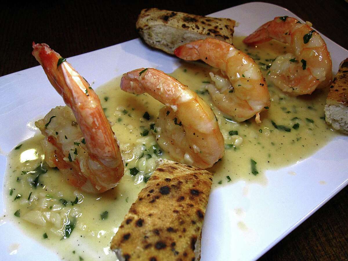 Garlic butter shrimp with white wine and sourdough bread from SoHill Cafe