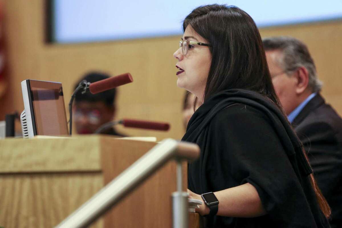 Houston ISD Board of Education District I trustee Elizabeth Santos asks a question during an agenda review meeting Monday, April 30, 2018 in Houston. The board did not vote to send a plan to the Texas Education Agency by the Monday deadline, which could have prevented the state takeover or closure of 10 long struggling schools. (Michael Ciaglo / Houston Chronicle)