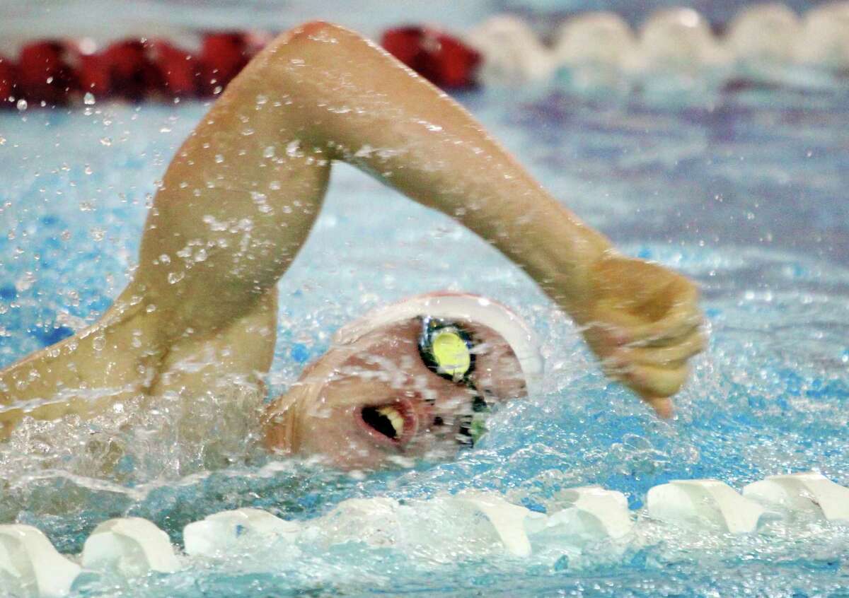 Fairfield Prep's Flynn Coffey competes in the 400 meter freestyle during swimming action against Branford at Fairfield Univertsity in Fairfield, Conn., on Thursday Jan. 10, 2019.