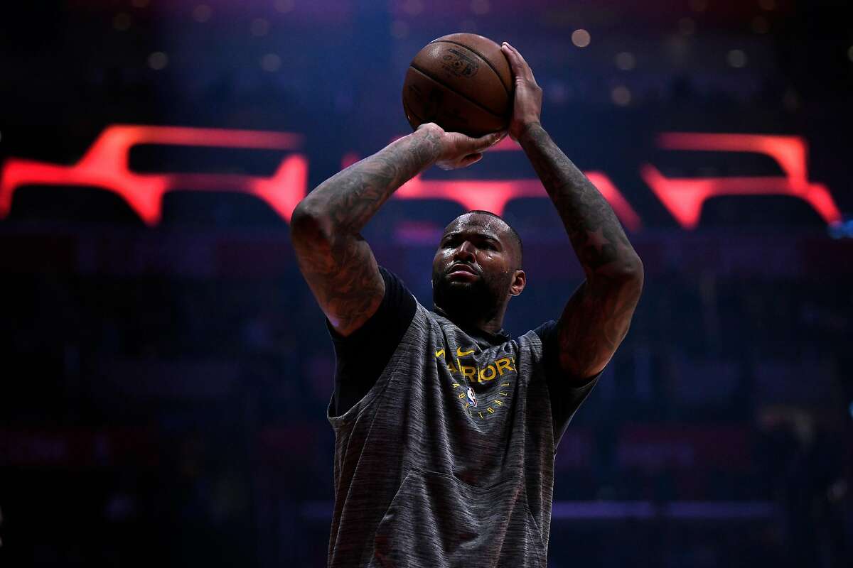 LOS ANGELES, CA - NOVEMBER 12: DeMarcus Cousins #0 of the Golden State Warriors during warm up before the game against the Los Angeles Clippers on November 12, 2018 at STAPLES Center in Los Angeles, California. NOTE TO USER: User expressly acknowledges a