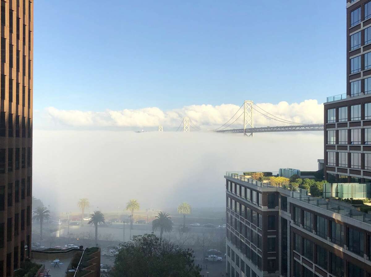 The Bay Bridge appears to have been swallowed up by fog on Jan. 10, 2018.