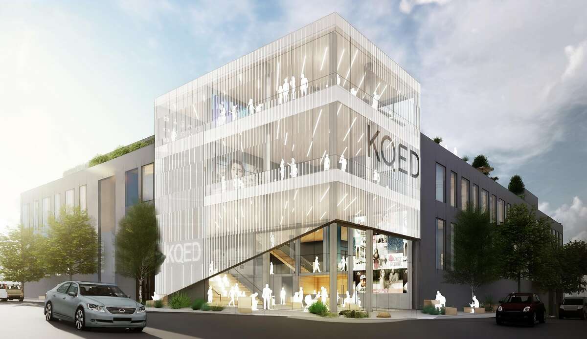 The makeover of KQED's headquarters at Mariposa and Bryant streets in the Mission District will include a distinctive glassy entrance and prow at the corner. The lobby now is located down the block.