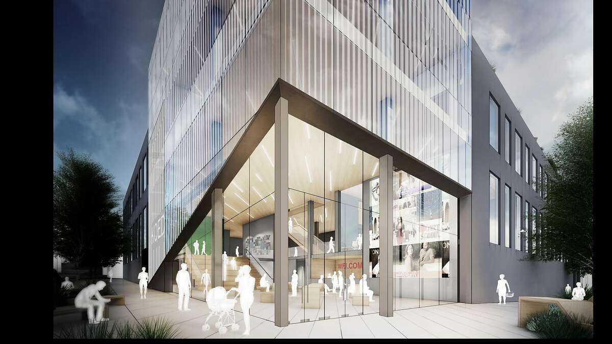 The makeover of KQED's headquarters at Mariposa and Bryant streets in the Mission District will include a distinctive glassy entrance and prow at the corner. The lobby now is located down the block.