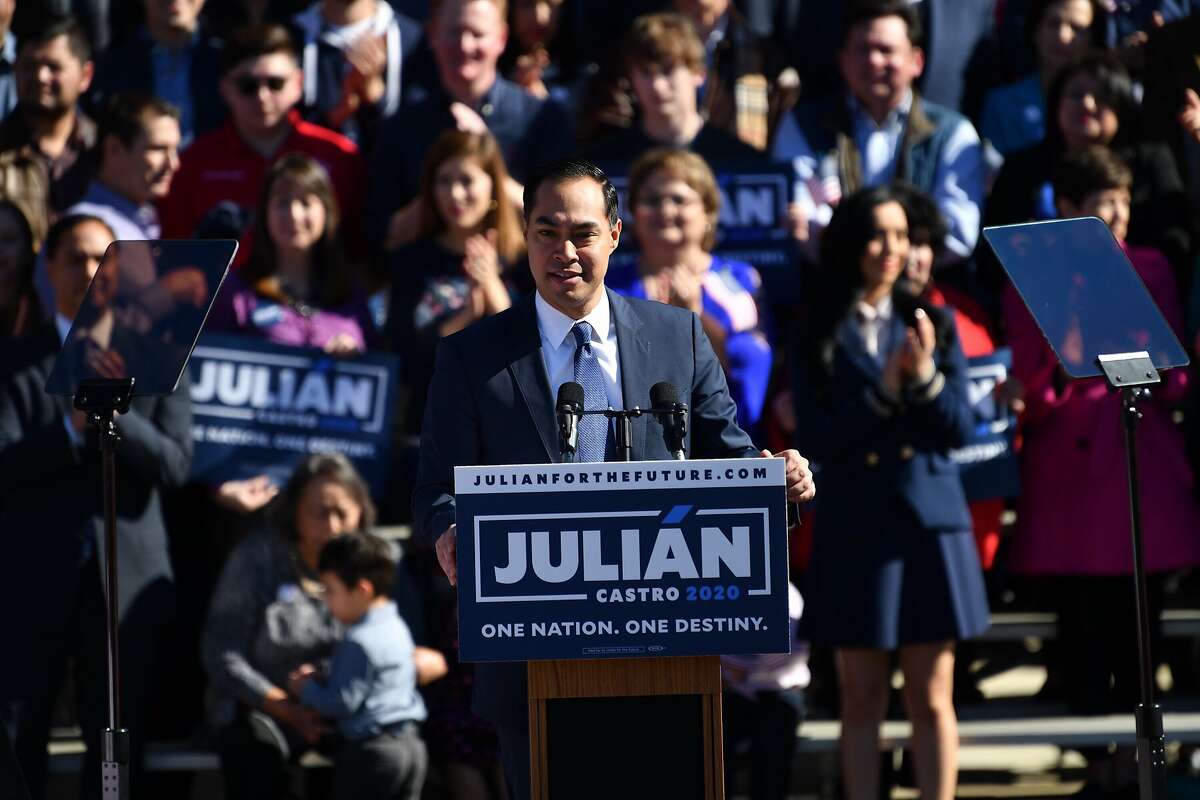 Julian Castro announces he is running president of United States in the 2020 election at Plaza Guadalupe on Saturday, Jan. 12, 2019.