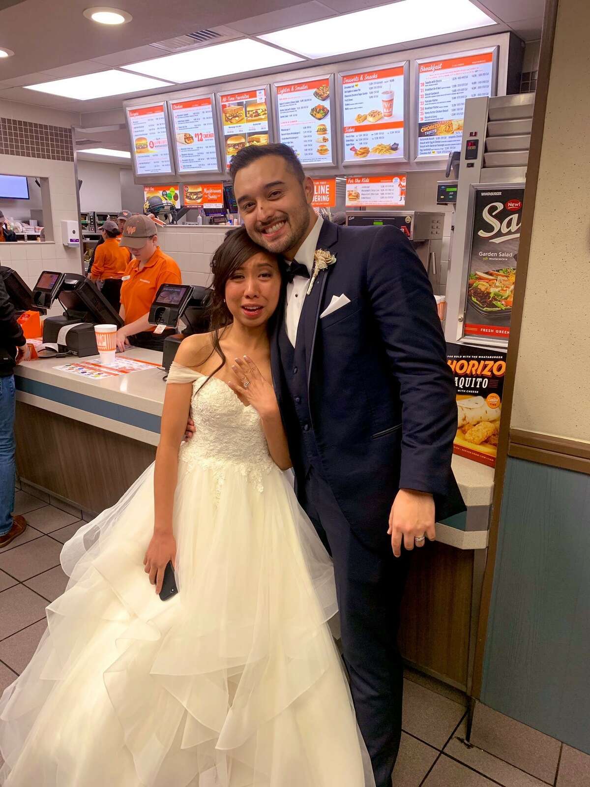 Jordan and Arianne Moore had a traditional church wedding on January 11, 2019. After walking down the aisle, they decided to do it again - inside a Whataburger.