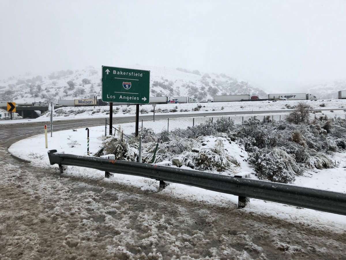 Snow closed Interstate 5 over the Grapevine, connecting California's Central Valley and Los Angeles, on Jan. 14, 2019.